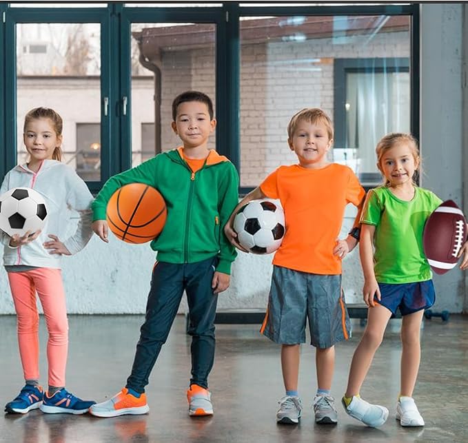 3-Piece Sports Balls Set, Includes Size 5 Basketball, Size 4 Soccer Ball, Size 6 Football & Pump, Sports Equipment Perfect Sports Gift for for Boys, Girls, Teens, and Adults