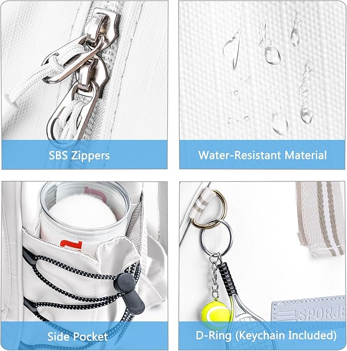 Tennis Backpack with 2 Rackets Holder, Water-Resistant PU Leather Tennis Racket Bag for Women & Men, Sling Crossbody Sports Backpack for Tennis, Pickleball & Badminton, Tennis Gifts