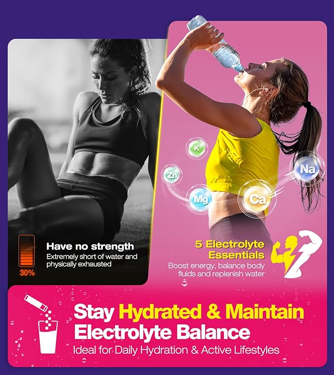 Juicy Splash 30 Packs Sugar Free Electrolytes Powder w/Natural Flavor, Liquid Daily IV Recharge+Tech. Mix 5 Electrolyte for Balance, Raw Seasalt Hydration Packets for GF, Vegan, Non-GMO, Keto