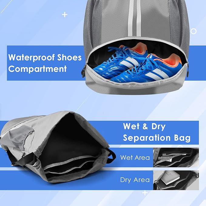 BROTOU Soccer Bags, Football Backpack, Volleyball Bag, Drawstring Backpack with Ball and Shoe Compartment, Football bags for Equipment Swim Gym Bag