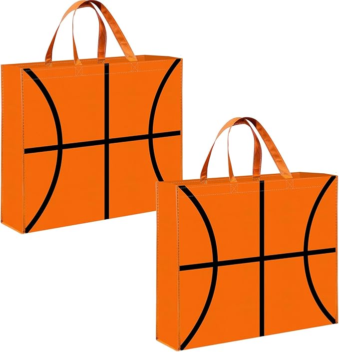 Extra Large Basketball Gift Bags, Jumbo Party Favor Bag with Handle, Large Capacity Non-Woven Pouch for Sports Supplies, Picnic, Beach, Gift Storage, Birthday, 19.7x15.8x5.9 Inch (2)