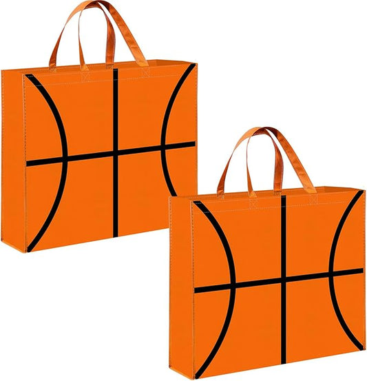 Extra Large Basketball Gift Bags, Jumbo Party Favor Bag with Handle, Large Capacity Non-Woven Pouch for Sports Supplies, Picnic, Beach, Gift Storage, Birthday, 19.7x15.8x5.9 Inch (2)