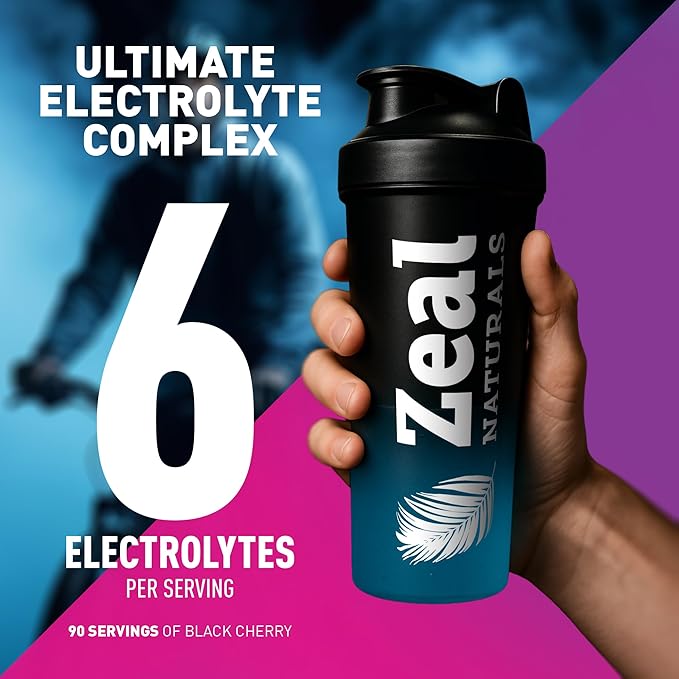 Zeal Electrolyte Powder - 90 Servings | Keto Electrolytes Powder | Zero Sugar, BCAAs, B-Vitamins | Potassium, Zinc, Magnesium | Hydration Powder Recovery Drink | Black Cherry