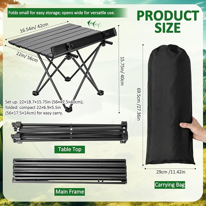 Nuenen 6 Pcs Portable Camping Table Bulk 22 x 17 x 16 Inch Compact Camping Folding Table with Carry Bag for Camp Essentials Hiking Picnic BBQ Cooking Beach Fishing Travel Outdoor Use