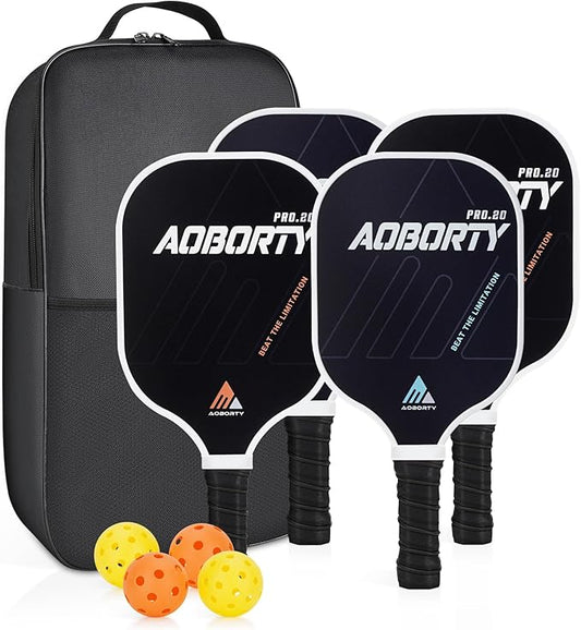 Pickleball Paddles 4 Pack - USAPA Light Graphite Premium Rackets Fiber Face & Polymer Honeycomb Core Pickleball Set with 4 Outdoor Indoor Balls Including Portable Carry Bag