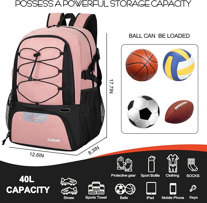 Goloni Basketball Backpack,Large Sports Bag with Ball Compartment & Shoe Compartment,Basketball Bag Fit Volleyball, soccer,Gym