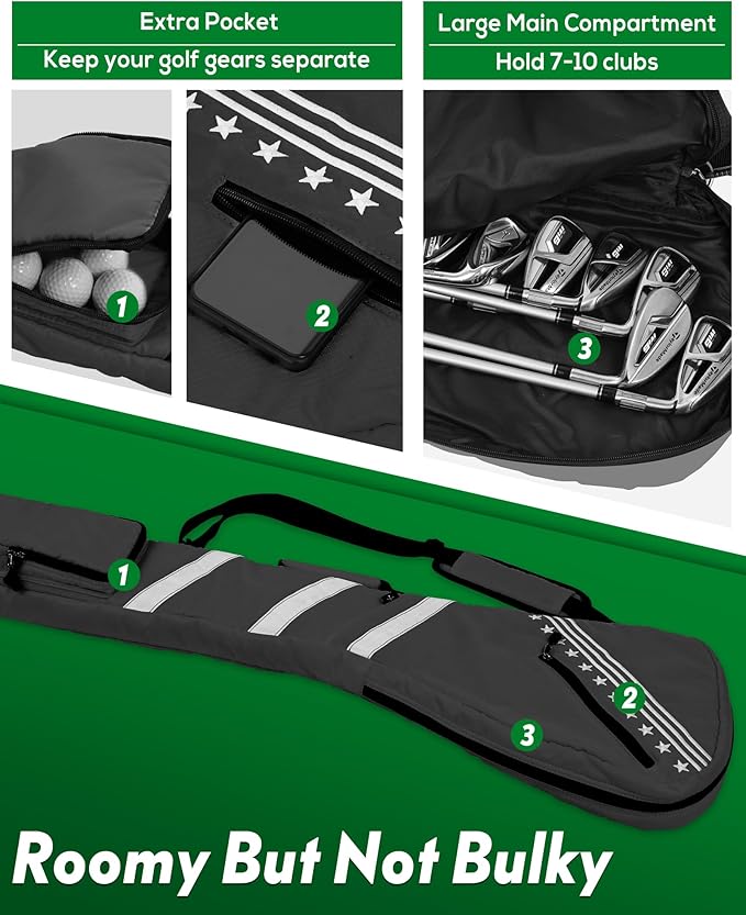 Big Teeth Golf Sunday Bag, Small Golf Bag Lightweight, Par 3 Golf Bag for A Few Clubs Driving Range, Practice with Carry Shoulder Strap Foldable Multi-Colour