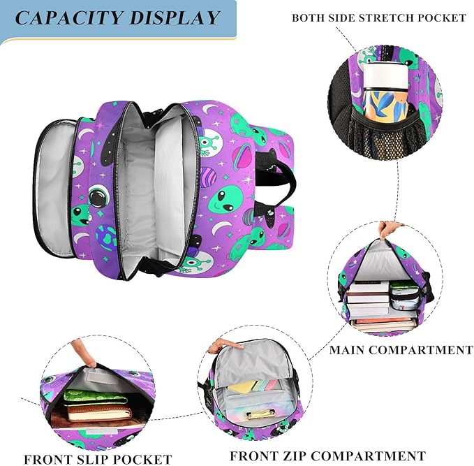 Cute Astronauts Alien Space Laptop Backpack Purse for Women Men School Bag 17 Inch Bookbag Student Boys Girls Travel Casual Daypack