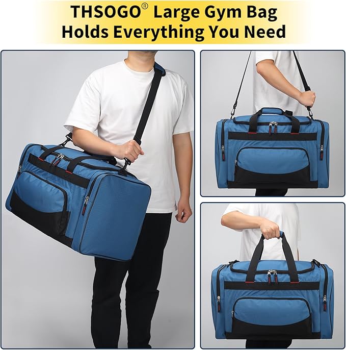 22 inch Gym Bag for Men - 55L Large Travel Duffle Bag Sports Equipment Bag with Multiple Zippered Pockets,Outdoor Workout Duffle Bag for Overnight Weekend - Blue