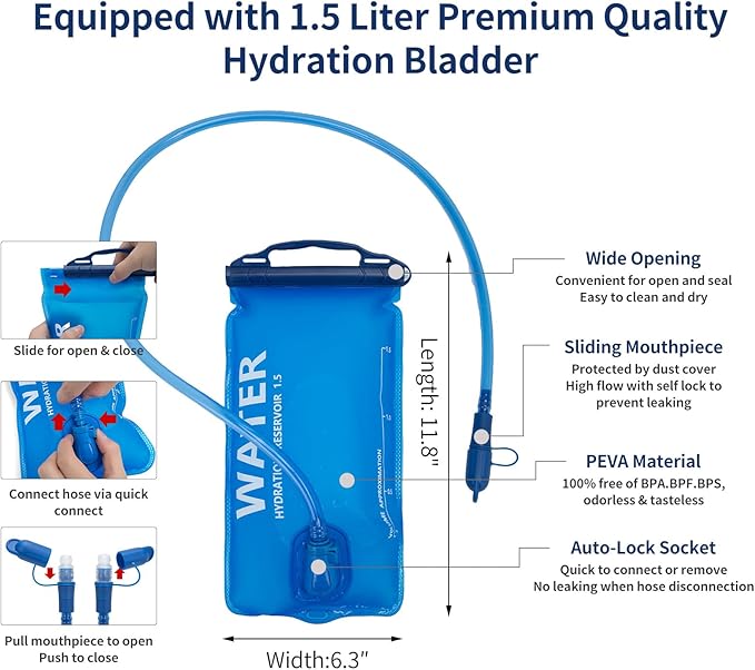 Carey STEN Lightweight Hydration Backpack, Outdoor Running Vest with 1.5L Water Bag, Suitable for Hiking, Cycling, and Both Men's and Women's Carnival wear