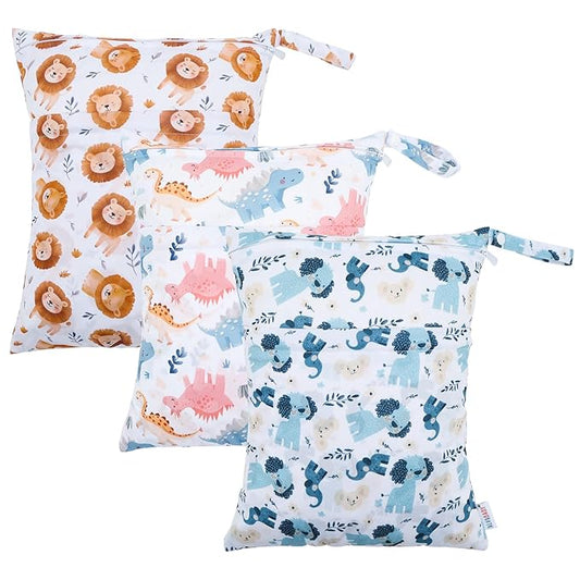 ALVABABY 2pcs Cloth Diaper Wet Dry Bags Waterproof Reusable with Two Zippered Pockets Travel Beach Pool Daycare Soiled Baby Items Yoga Gym Bag for Swimsuits or Wet Clothes 3L-ZM14