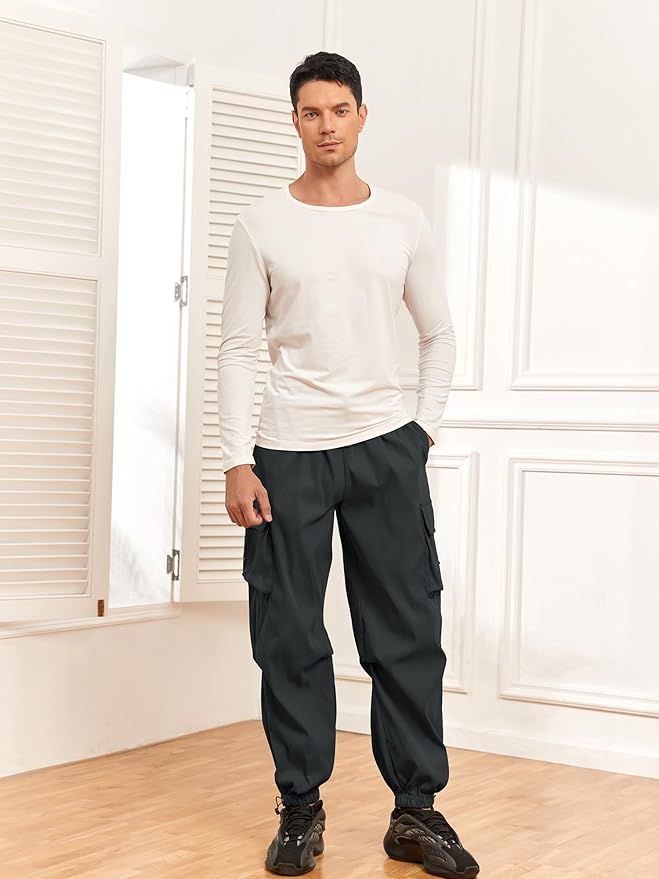 ZAFUL Men's Parachute Pants Casual Baggy Cargo Drawstring Trouser