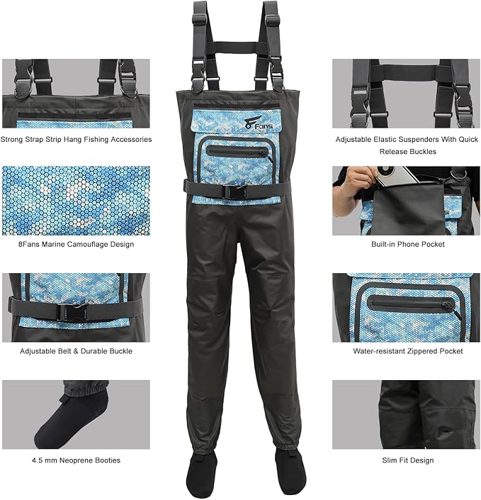 8 Fans Fishing Waders for Men and Women, Chest Waders- Waterproof Bootfoot, Neoprene Waders for Hunting & Fishing