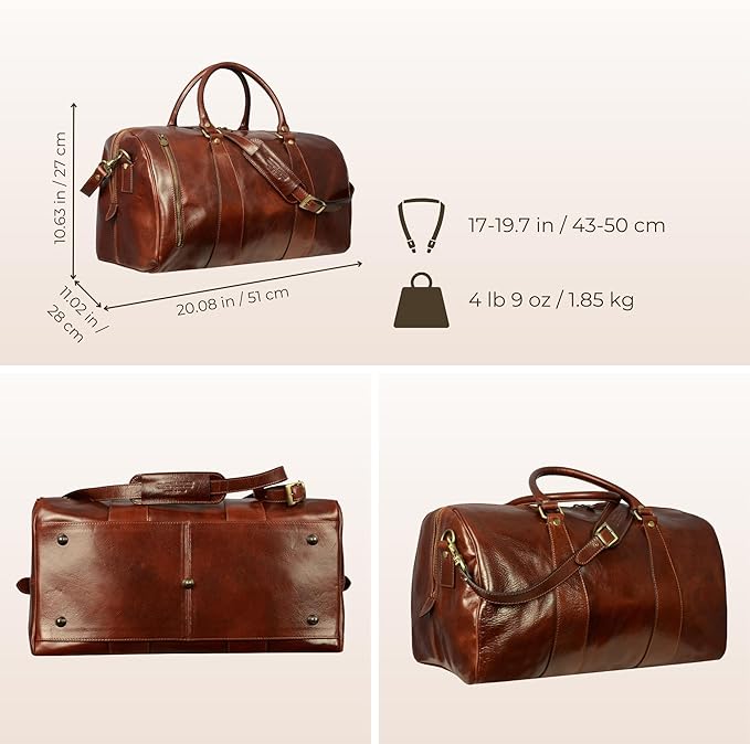 Leather Duffel Bag Weekend Bag Gym Large Travel Bag - Time Resistance