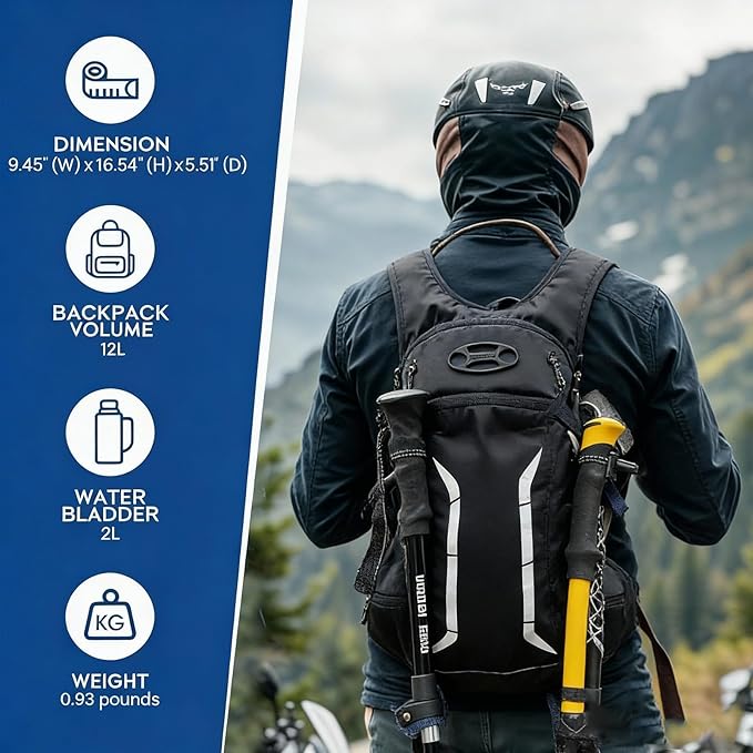 12L Hydration Backpack for Men Women,Lightweight Hydration Pack with 2L Water Bladder, Water Backpack for Cycling,Hiking,Rave,Biking and Running Outdoor Activities