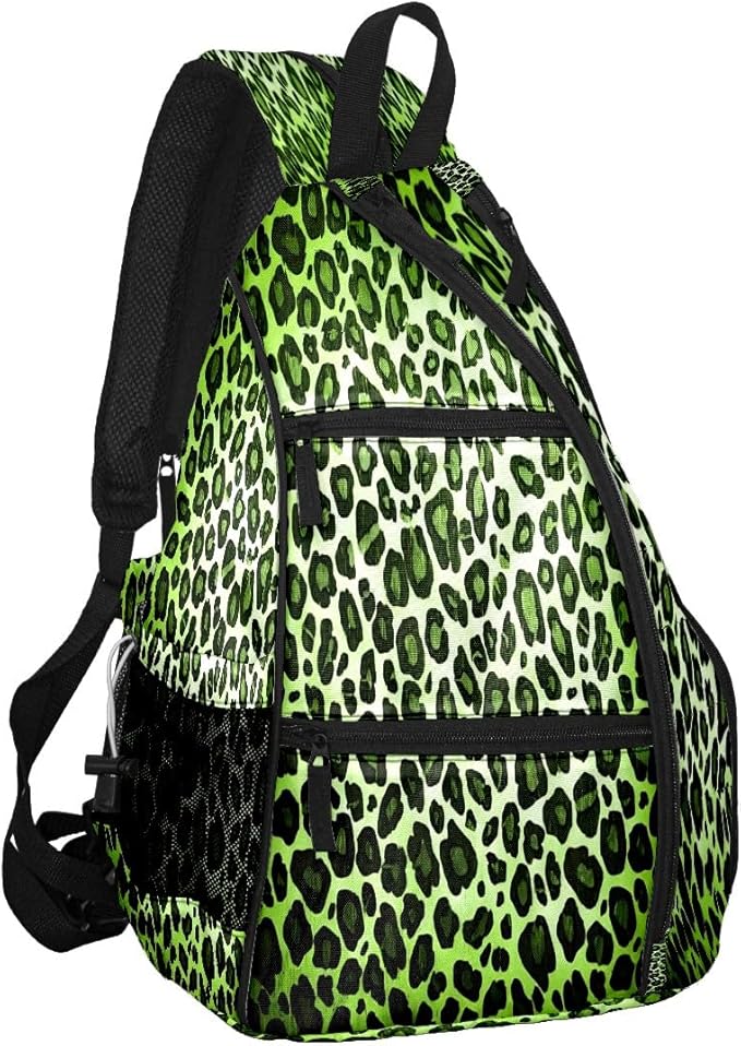 Brown Leopard Print Premium Nylon Pickleball Backpack, 3-in-1 Convertible Shoulder Crossbody Sling Bag for Women Men, Lightweight Bag Fits 2-4 Pickleball Paddles & Tennis Sports Gear