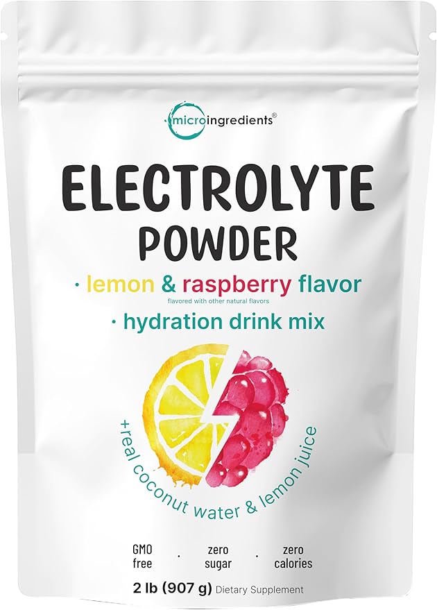 Micro Ingredients Electrolyte Powder, 2 lbs (139 Servings) | Lemon Raspberry Flavor | High Potassium (1,000mg) + Coconut Water & Real Lemon Juice | No Sugar, Keto Friendly | Non-GMO