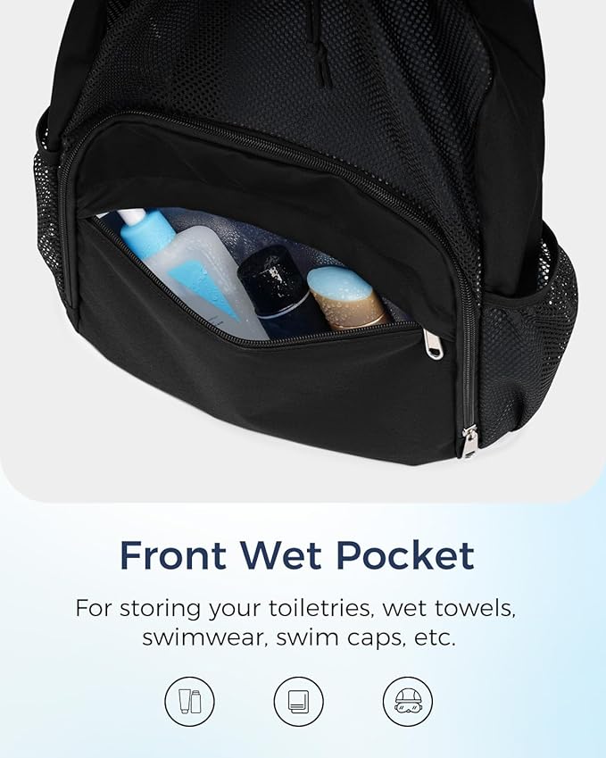 Drawstring Backpack Sports Gym Bag with Wet Pocket Swim Bag Mesh Drawstring Backpack with Shoe Compartment Beach Sackpack for Swimming, Workout Gear (Black)