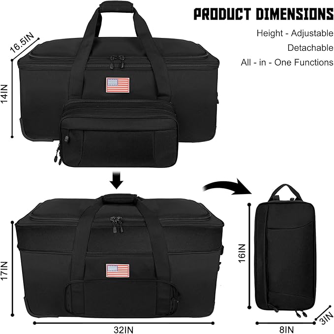 150L Large Rolling Duffle Bag with Wheels, Heavy Duty 32'' Tri-Wheel Gear Hauler for Camping,Moving Sports Equipment, Military & Airline Checked Bag Approved,Black