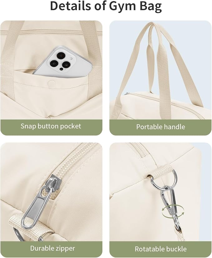 Ceneda Small Gym Bag for Women, 12 inch Mini Gym Bag with Wet Pocket, Lightweight Tote for Gym, Sport, Workout - White