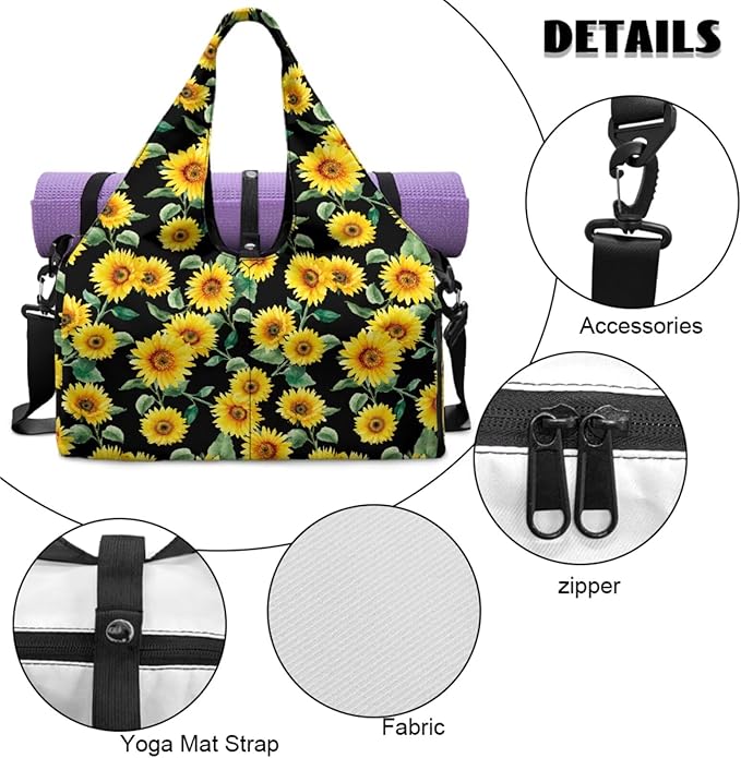 ZCFYGDX Yoga Gym Bag with Removable Adjustable Shoulder Strap, Shoe Compartment & Top Yoga Mat Holder 17.72x8.66x9.84in