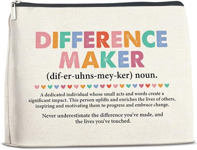 Appreciation Gifts Makeup Bag for Women, Difference Maker Office Gift Christmas Birthday Gifts for Female Boss Manager Leader Coworker Cosmetic Bag with Zipper Travel Toiletry Pouch for Purse