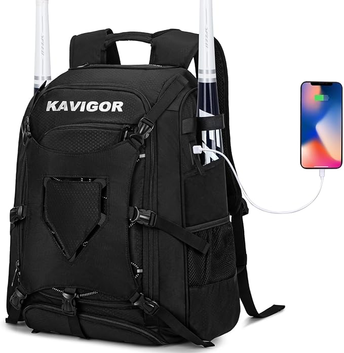 Baseball Bag for Youth and Adult, Softball Backpack 50L Large Capacity, Equipment Backpack with Laptop Compartment and Charge Port