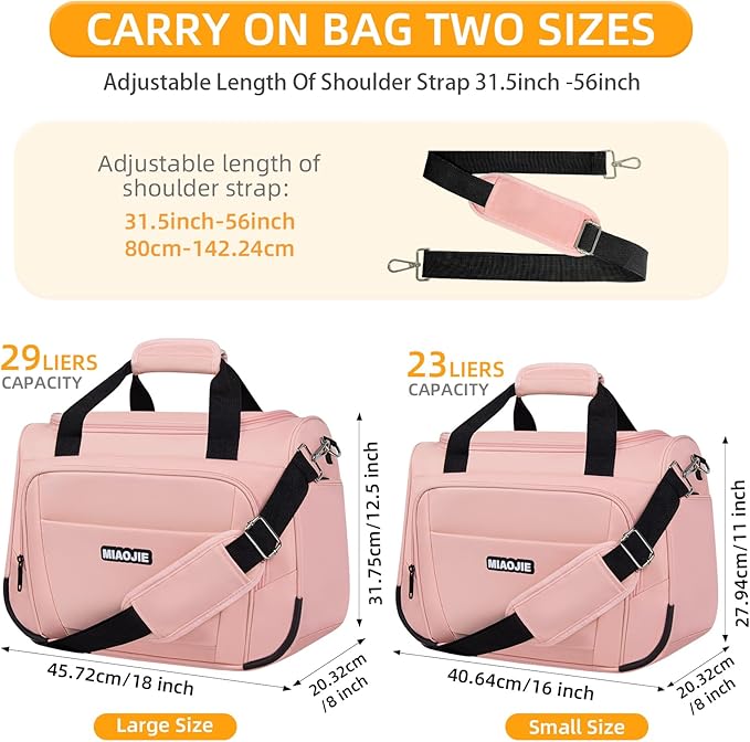Underseat Carry On Luggage - Lightweight Travel Tote Weekender Bag Overnight Duffle for Travel, Personal Item - Pink-16Inch