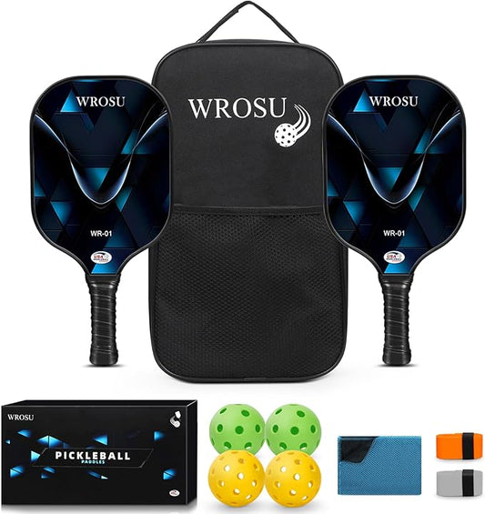 Carbon Fiber Pickleball Paddles Set of 4 or 2 Rackets,USAPA Approved Pickleballs Equipment with Balls,Bag,Accessories,Carbon Fiber T300 Lightweight Pickleball Racquet Set for Men,Women,Kids,Adults