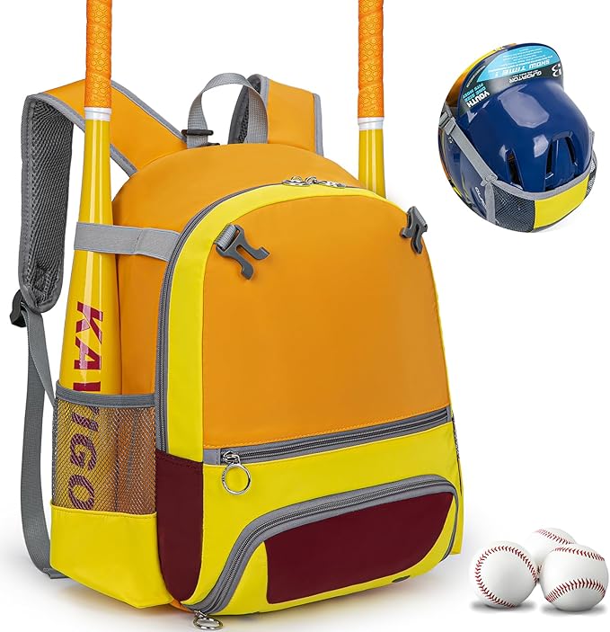 2025 Youth Baseball & Softball Bag | Ultra-Light Tball Backpack with Shoe Compartment & Helmet Holder | Skin-Soft Fabric