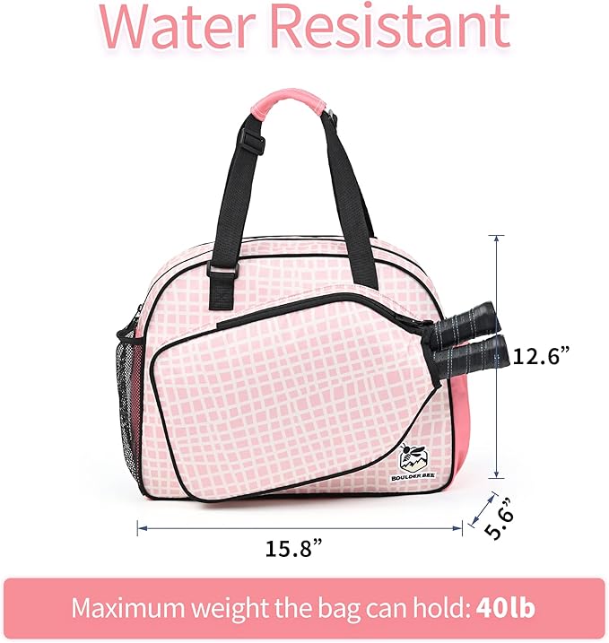 Boulder Bee Pickleball Bags, Premium Pickleball Tote Bag for Girls, Women’s Hand/Shoulder Gym Bag w Water Bottle Holder, with Pickleball Racquet/Paddle Holder