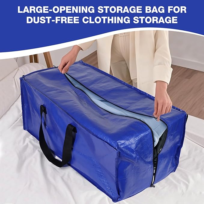 10 Pack Moving Bags Heavy Duty Extra Large Storage Bags with Zippers, Handles, Backpack Straps Packing Bag for Moving College Dorm Room Essentials, Camping, Travel, Clothes 93 L 25 Gallons(Blue)