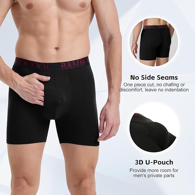 BAMBOO COOL Men's Ultra ComfortSoft Underwear, Moisture Wicking & Breathable No Ride Up Boxer Briefs with Fly, Multipack