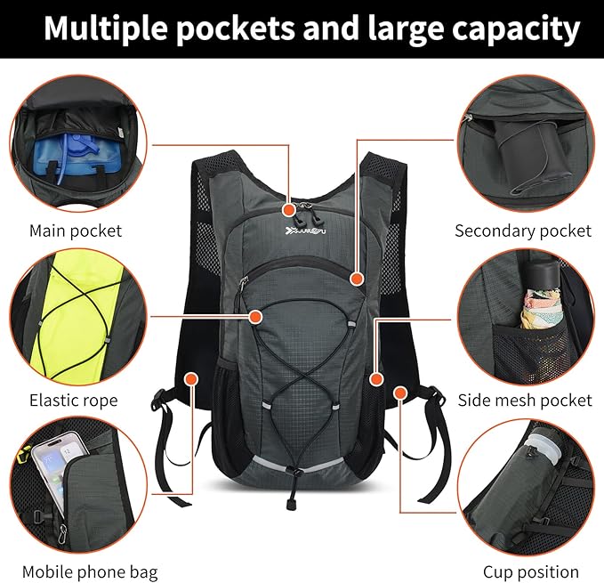 BiYiYun 15L Small Hiking Backpack Lightweight Hydration Backpack for Men Women, Warterproof Hiking Daypack for Travel Cycling