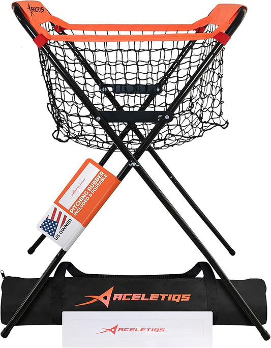 ACELETIQS Baseball Softball Portable Batting Practice Ball Caddy, Use During Training and Drills, Save Your Back No More Bending, Holds up to 60 Baseballs, Instant Setup