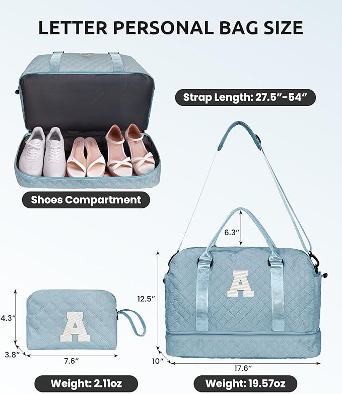 Gifts for Mom-Initial Duffle Bag with Shoe Compartment, Personalized Weekender Bag, Monogram Overnight Bag, Letter Travel Bag with Makeup Bag，Personalized Gifts Idea for Women Her (Letter F)