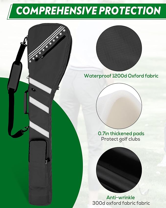 Big Teeth Golf Sunday Bag, Small Golf Bag Lightweight, Par 3 Golf Bag for A Few Clubs Driving Range, Practice with Carry Shoulder Strap Foldable Multi-Colour