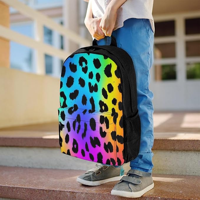 Adult Large Capacity Rainbow Colorful Cheetah Leopard Print Bags, Laptop Backpack Easy to Carry, Lightweight Bag for College Travel Work Outdoor Sports