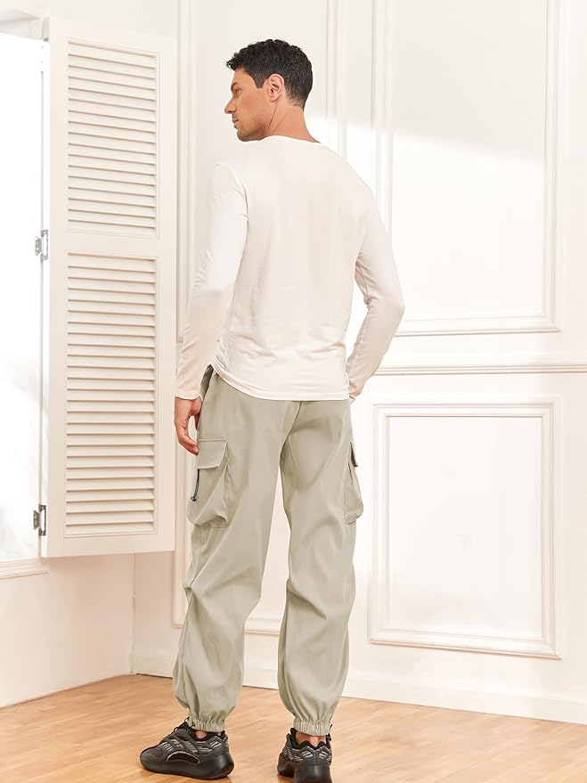 ZAFUL Men's Parachute Pants Casual Baggy Cargo Drawstring Trouser