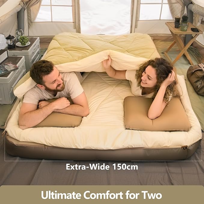 BISINNA Double Sleepinag Bag Flannel for Adults Two Person Camping Sleeping Bag Queen Size for All Season Backpacking Hiking Cold Weather with Compression Sack