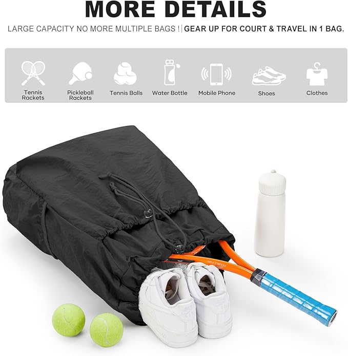 coofay Tennis Bags for Women Men Pickleball Bag Beach Tennis Racket Bag Drawstring Pickleball Tennis Backpack Badminton Bags