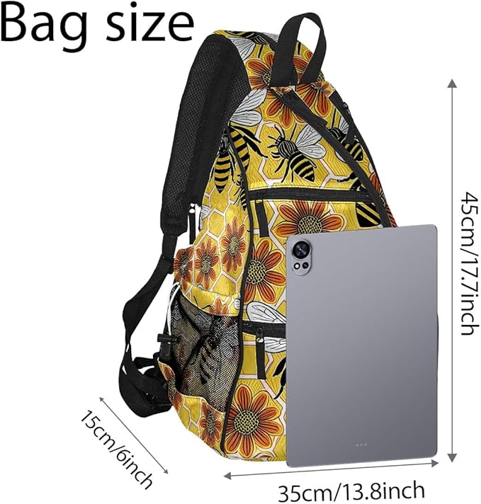 Pickleball Bag Bee Floral Yellow Pickle Ball Backpack for Women Men Premium Lightweight Crossbody Sling Bag Sports Backpack for Pickleball Paddle Tennis