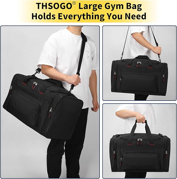 22 inch Gym Bag for Men - 55L Large Travel Duffle Bag Sports Equipment Bag with Multiple Zippered Pockets,Outdoor Workout Duffle Bag for Overnight Weekend - Black
