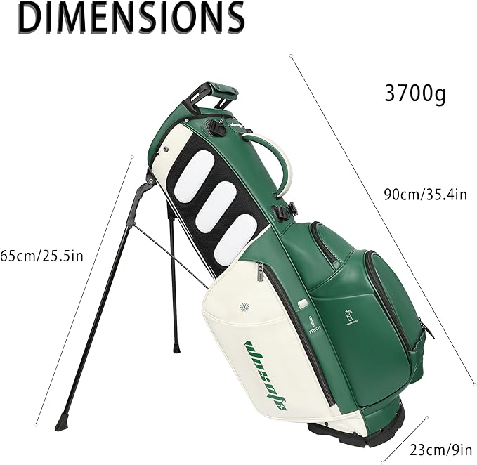 WOSOFE PU Golf Bag with 6/14 Way Top Dividers Automatically Adjustable Dual Straps Elegant Design for Men Women Pu Golf Stand Bag with Multiple Pockets