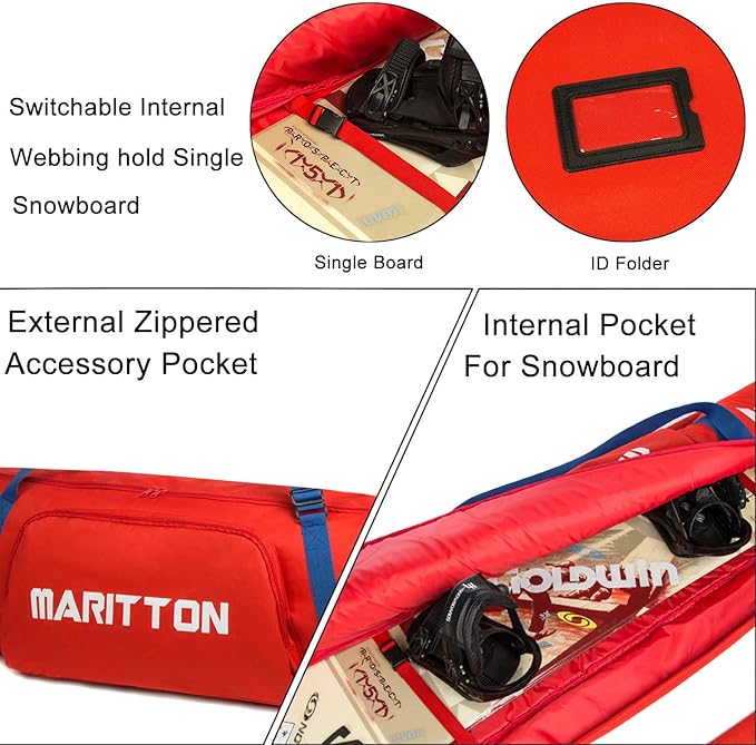 Padded Snowboard Bag- Perfect for Air Plane Travel for Snowboard, Goggles, Gloves, Ski Outdoor Camping,Available Length in 155cm 165cm.