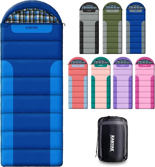 Cotton Flannel Lined Sleeping Bag for Adults Teens Kids, Cold Weather &Warm, 3 Seasons, Lightweight Compact Camping Essentials Equipment, Hiking, Outdoor, Travel