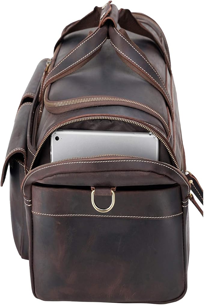 Polare 23" Duffel Thick Full Grain Cowhide Leather Gym Weekender Overnight Luggage Bag For Men 42L