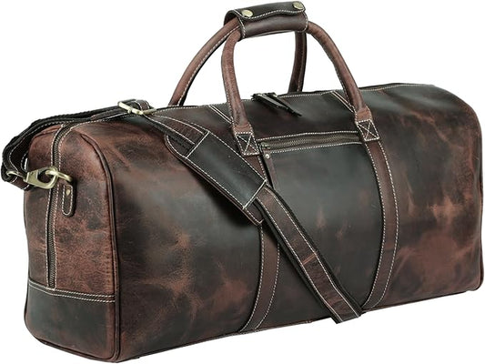 Leather Travel Duffle Bags for Men and Women cabin friendly Weekend Bag Sports Gym airplane carry on overnight duffel