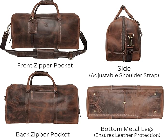 Handmade Leather Travel Duffel Bag - Airplane Underseat Carry On Bags by Rustic Town