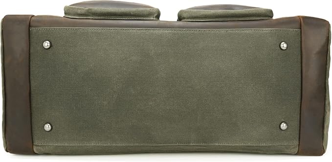 Polare 23” Waxed Canvas Cowhide Leather Waterproof Travel Duffel Bag Trim Luggage Weekender Overnight Carry on Hand Bag